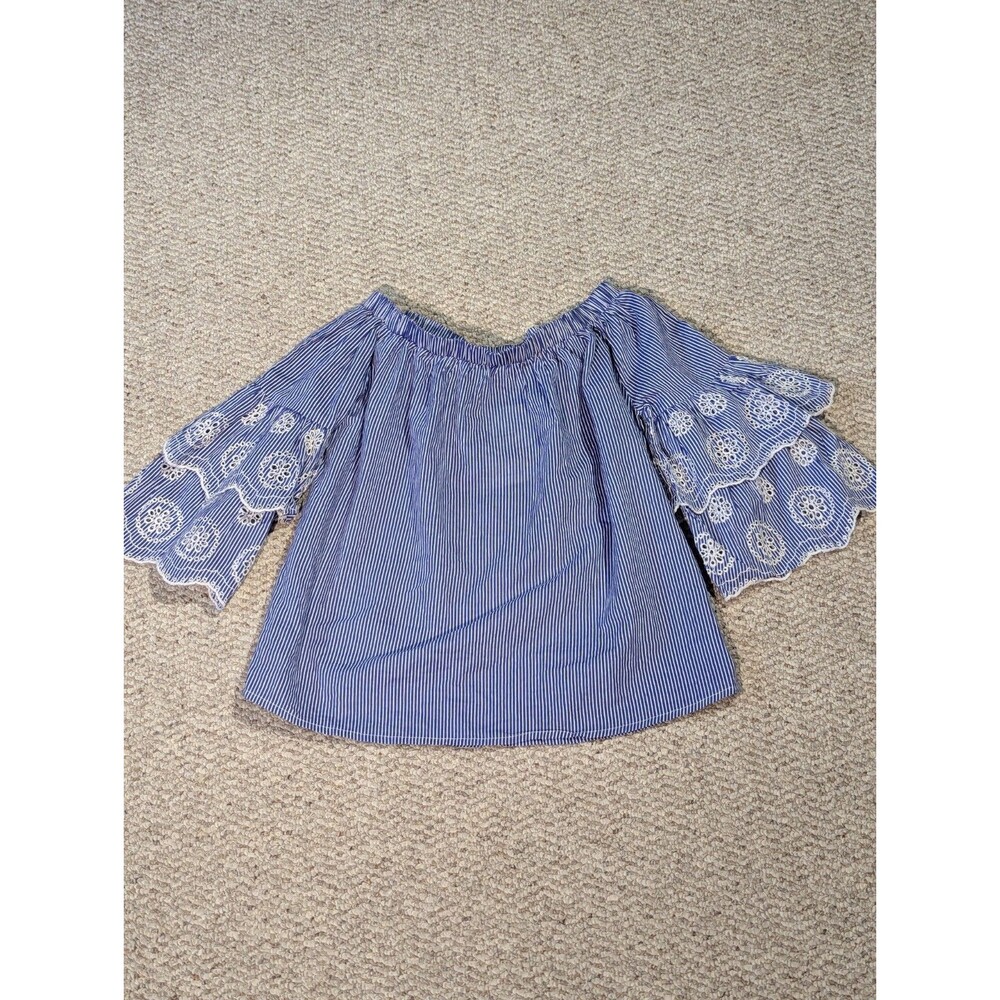 Rebellion Again Shirt Top Womens L Tiered Bell Sleeve Off Shoulder Festival Boho